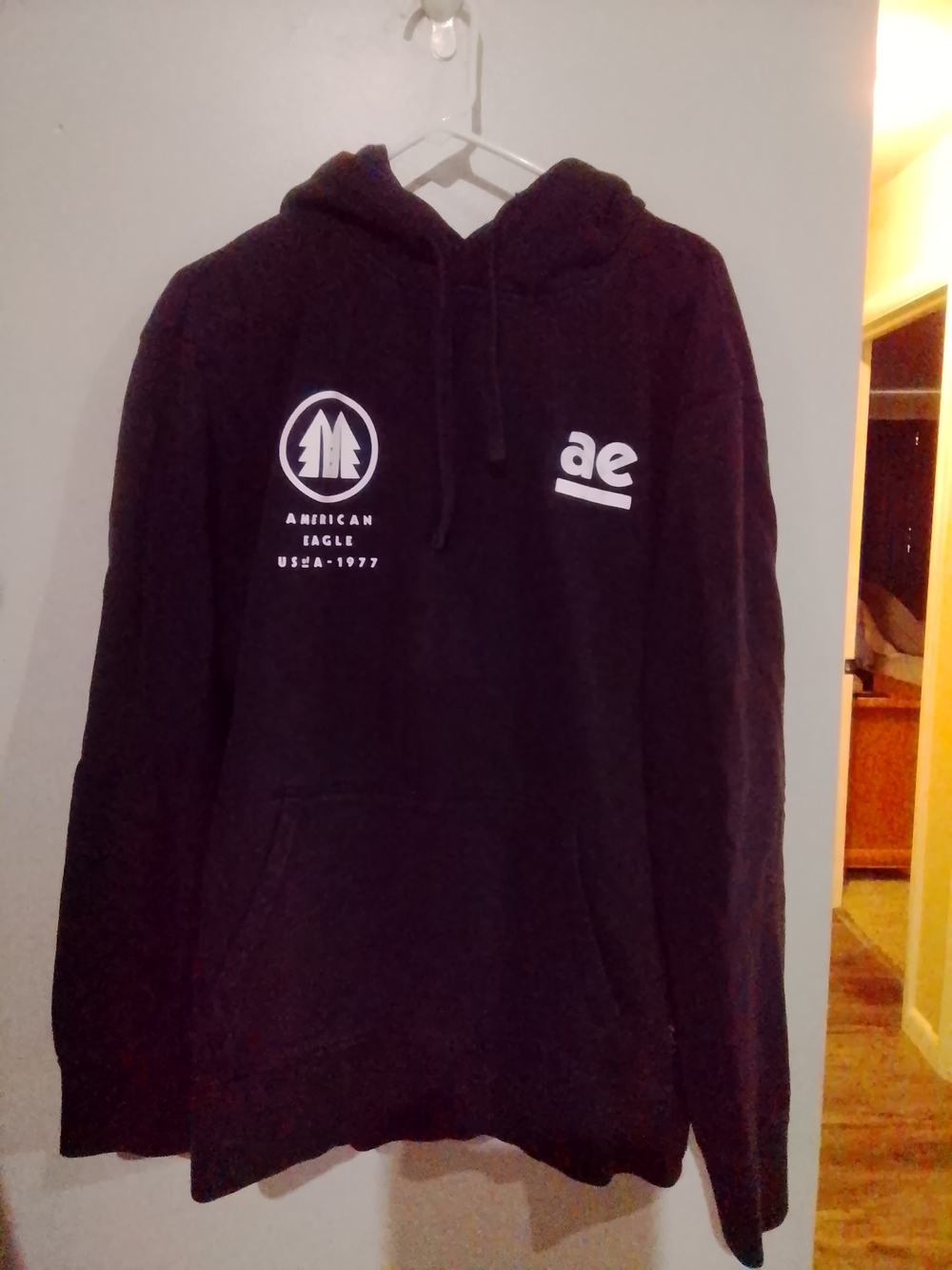American Eagle Outfitters Black Hoodie with White AE Logos